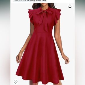 Bowtie Dress with Neck Ruffle Sleeveless Swing Dress Vintage Clothes